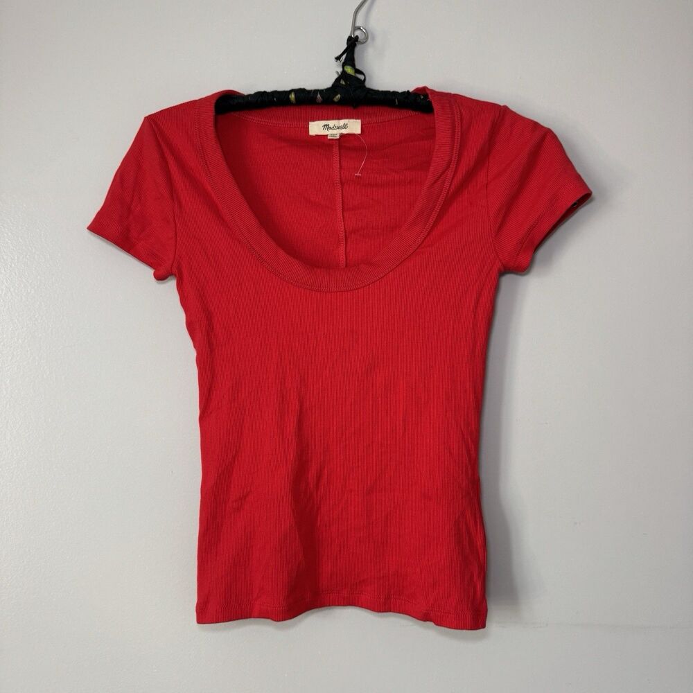 NWOT madewell Women’s Red Slim Fit Top Size XXS Scoop Neck Short Sleeve